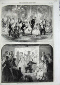 Original Old Antique Print 1859 Christmas Amusements Mistletoe Children Dancing
