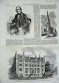 Old Antique Print 1861 Campbell Church Hornsey School College Stockwell 19th