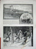 Old Antique Print 1885 Canada Timber Coves Quebec Indian Trappers Hunting 19th