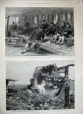 Original Old Antique Print 1897 Graeco-Turkish War Ruins Canea Greek Blockhouse