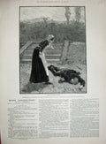 Old Antique Print 1887 Woman Lady Murdered Dead Man Steps Gordon Browne 19th
