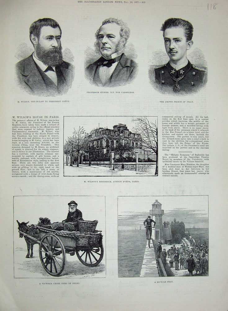 Original Old Antique Print 1867 Delhi Man Horse Cart Bicycle Paris Wilson Italy