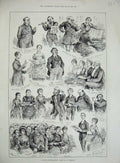 Original Old Antique Print 1884 Village Entertainment Music Choir Violin Piano