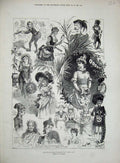 Original Old Antique Print 1882 Costumes Christmas Fancy Dress Ball Children