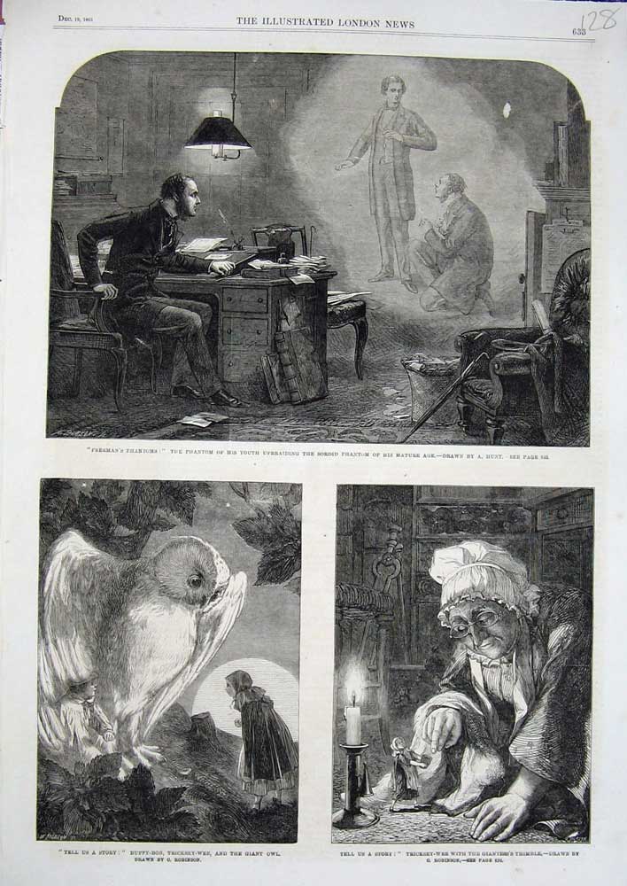 Old Antique Print 1863 Giant Owl Tricksey-Wee Thimble Freemans Phantoms 19th
