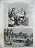 Old Antique Print 1861 Rabbit Hunting Snow Julian Ravenshurst House Art 19th