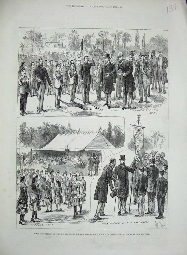 Old Antique Print 1883 Drill Competition London Board Schools Buckhurst 19th