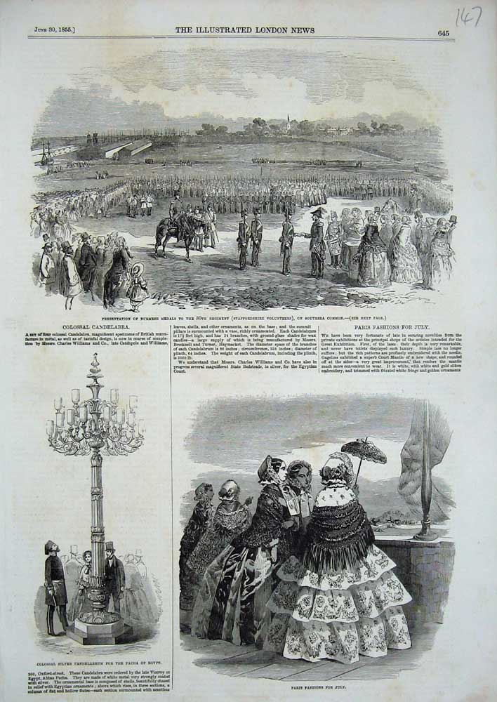 Old Antique Print 1855 Fashion Pacha Egypt Candelabrum Southsea Burmese 19th