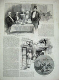 Old Antique Print 1890 Dining Room Carlton Club Kitchen Lavatory Limerick 19th