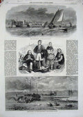 Old Antique Print 1862 Newhaven Pier Fishing Boats Dysart Fishwives Fish 19th