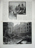 Original Old Antique Print 1893 Great Fire Bailey Nelson Monument Montreal 19th