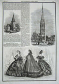 Original Old Antique Print 1861 Michael'S Church Coventry Staffordshire Fashion