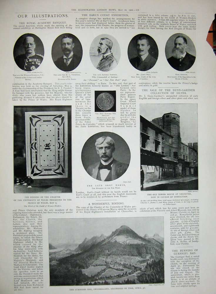 Antique Old Print 1902 Earls Court Moulin Paris Railway Harte Switzerland 20th