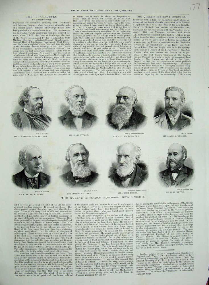 Old Antique Print 1894 Queen Knights Pitman Williams Murch Haden Hutton 19th
