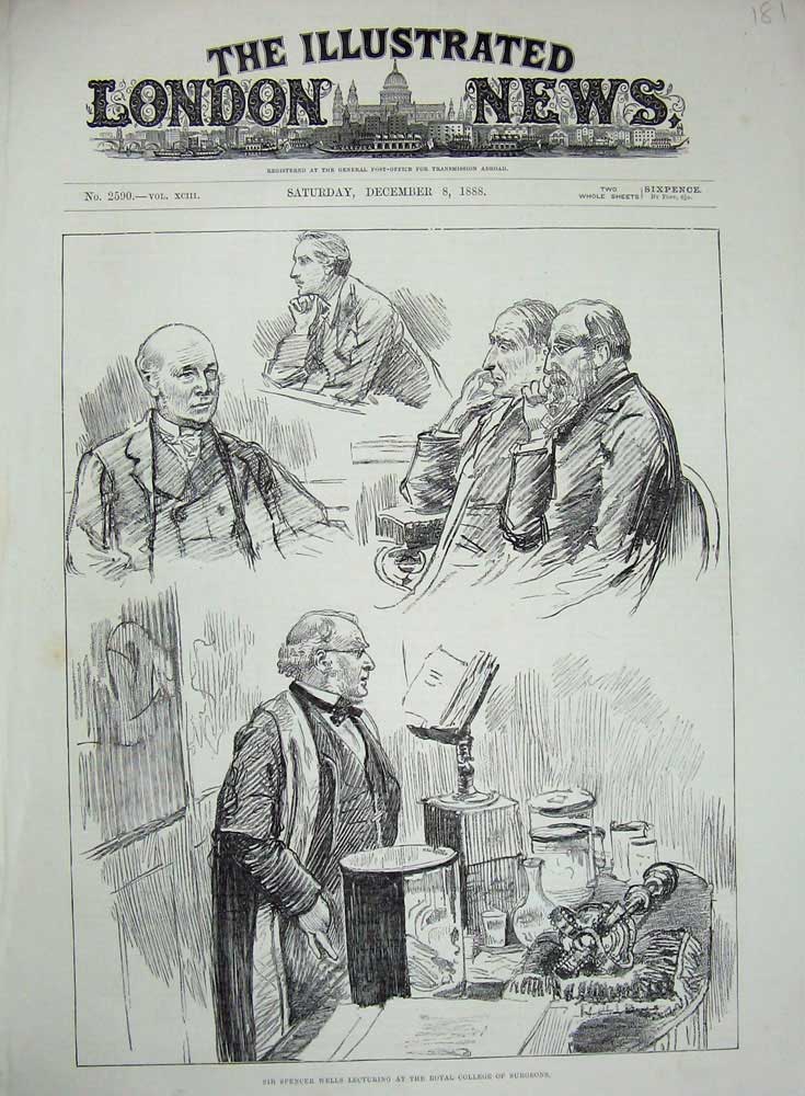 Old Print Ref.972 1888 Sir Spencer Wells Royal College Surgeons Lecturer