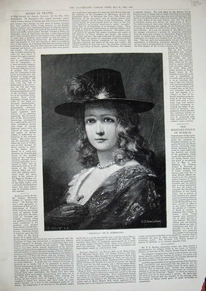 Original Old Antique Print 1890 Schmiechen Portrait Veronica Lady Woman 19th