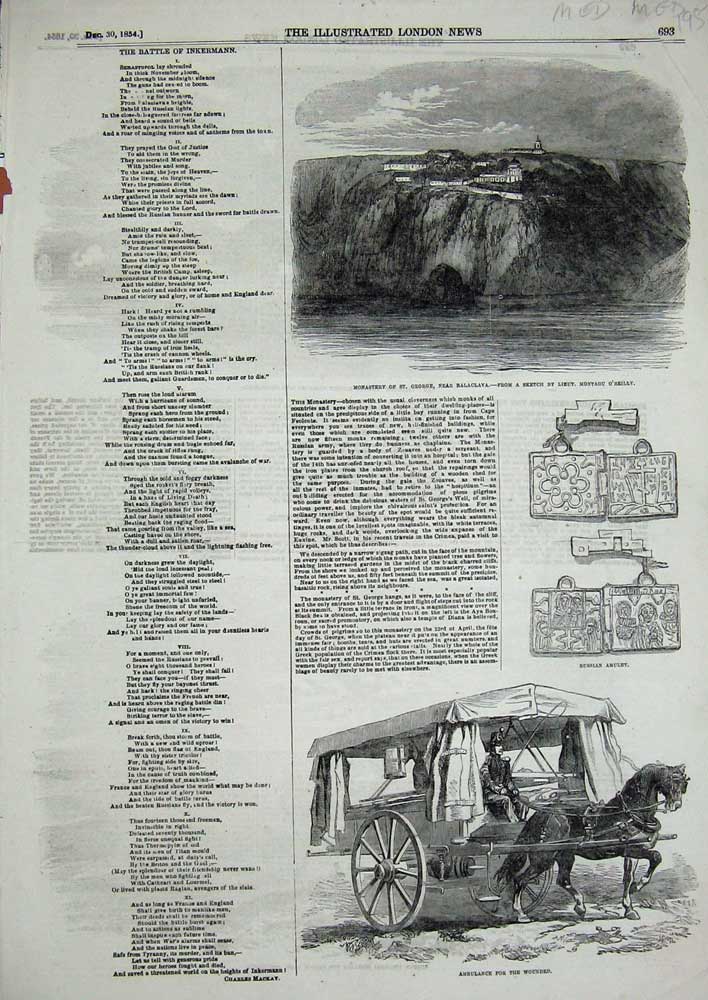 Old Antique Print 1854 Ambulance Horse Monastery George Balaclava Amulet 19th