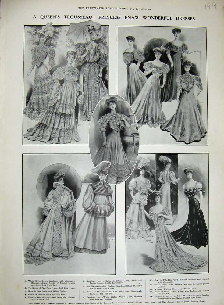 Original Old Antique Print 1906 Queens Trousseau Princess Ena Dresses Fashion