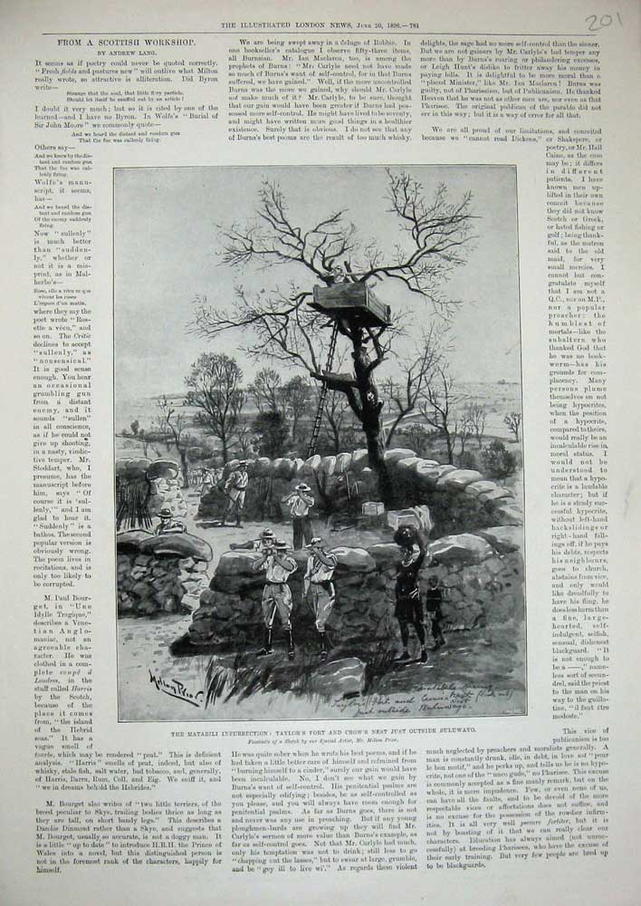Old Antique Print 1896 Matabili Insurrection Taylor'S Fort Buluwayo War 19th