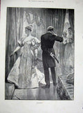 Original Old Antique Print 1893 Woodville Fine Art Man Woman Romance Dresses