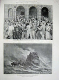 Old Antique Print 1893 Australia Melbourne Union Bank Dust Storm Horses 19th