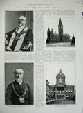 Old Antique Print Liverpool Townhall 1893 Manchester Mayor Marshall Holt 19th