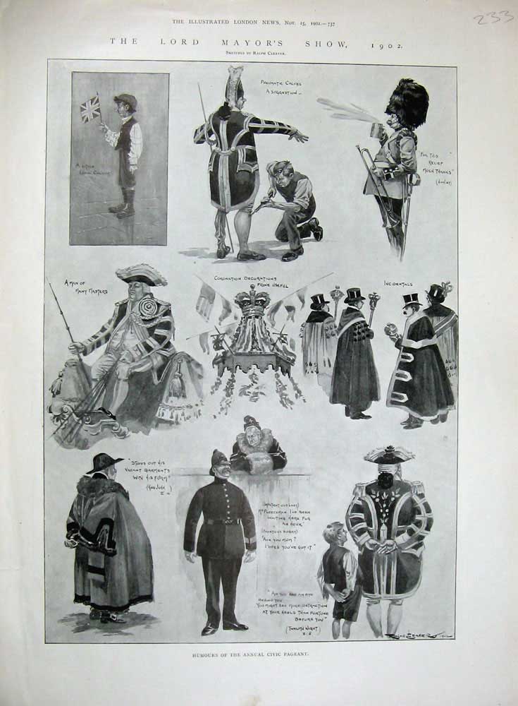 Original Old Antique Print 1902 Lord Mayors Show Annual Civic Pageant Policeman