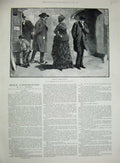 Original Old Antique Print 1887 Gordon Browne Family Street Winter Coats People