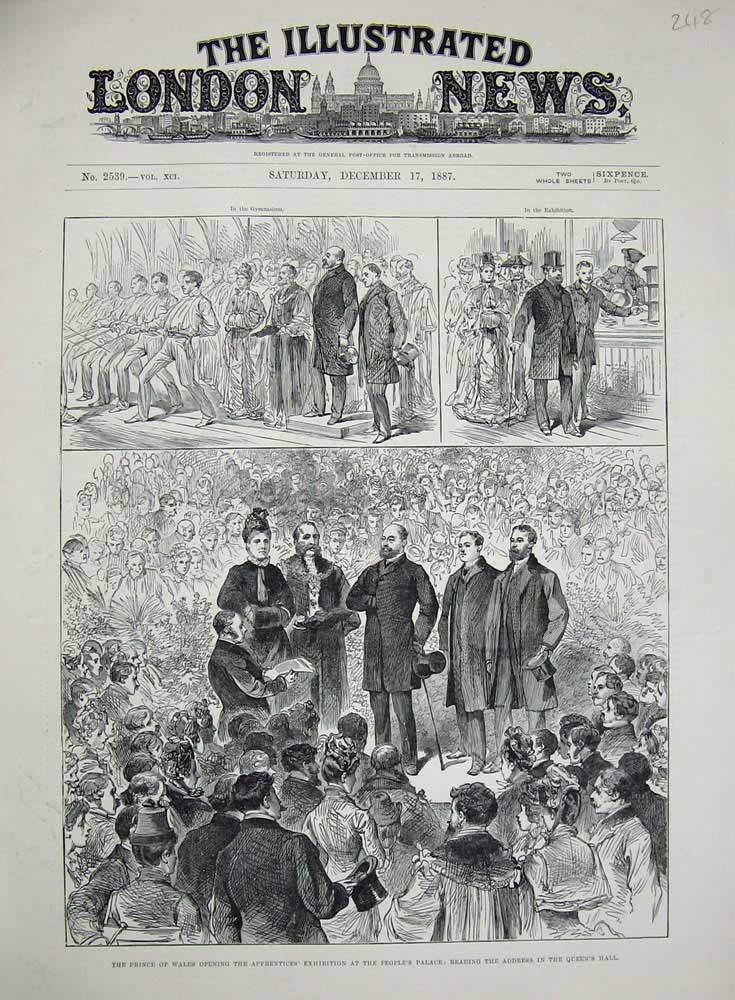 Old Antique Print Prince Wales People'S Palace Address Queen'S Hall 1887 19th