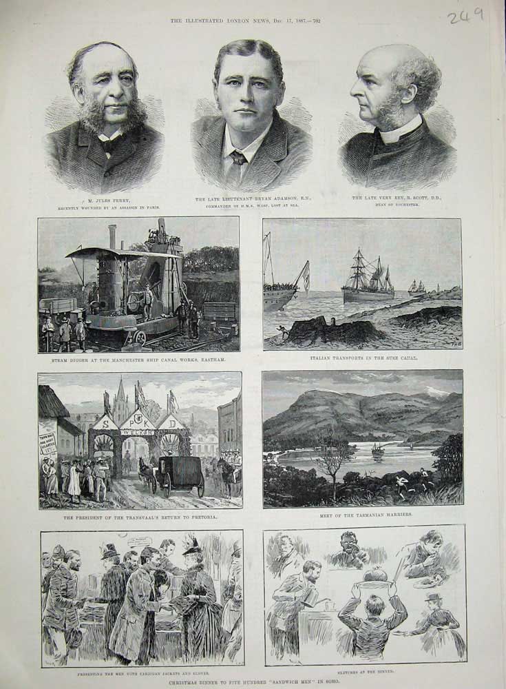 Original Old Antique Print 1887 Ferry Adamson Scott Suez Canal Eastham Soho War