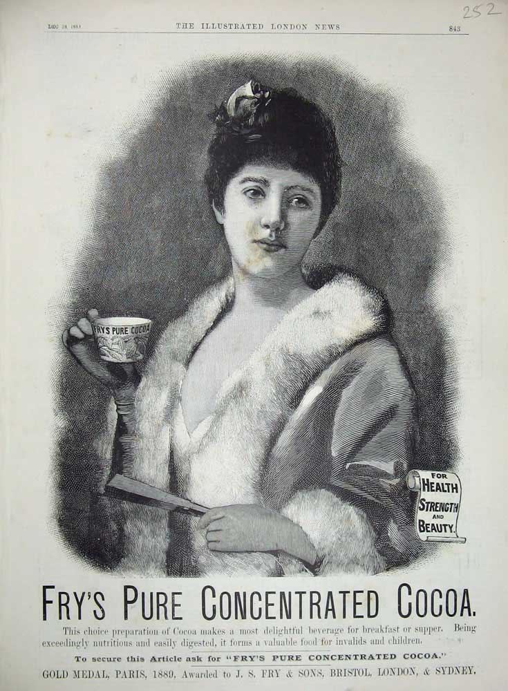 Original Old Antique Print 1889 Advertisment Fry'S Concentrated Cocoa Woman Cup