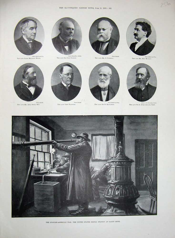 Old Antique Print 1898 Spanish American War Sandy Hook Gilbert White Eric 19th