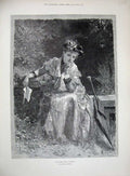 Old Antique Print 1891 Knowles Fine Art Beautiful Lady Country Umbrella 19th