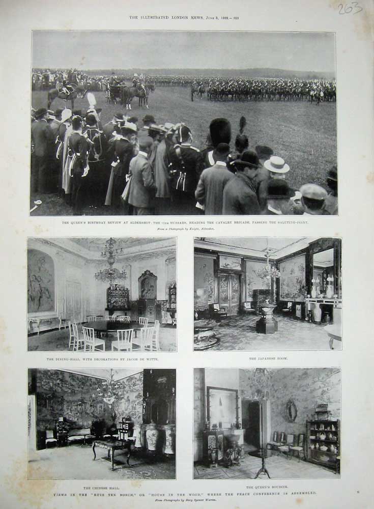 Old Antique Print 1899 Aldershot Hussars Huis Ten Bosch Chinese Boudoir 19th