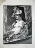 Original Old Antique Print 1895 Beautiful Lady Woman Gondola Boat Knowles Art