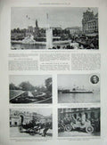 Original Old Antique Print 1901 Bismarck Statue Brazillian War Ship Paris Motor