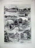 Old Antique Print 1899 Dove Dale Trinnington Bronte Mill Mayfield Thorp 19th