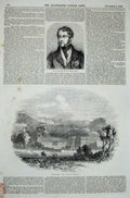 Original Old Antique Print 1843 Duke Devonshire Chatsworth Palace Peak Trees