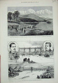Old Antique Print 1879 Anglo-Canadian Boat Race Tyne Waterworks Edinburgh 19th
