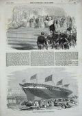 Old Antique Print 1854 Crystal Palace Archbishop Prayer Esk Ship Millwall 19th