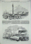 Old Antique Print 1854 Queen Hull Grimbsy Fairy Steamer Dock Ship Flags 19th