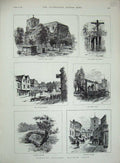 Original Old Antique Print 1889 Waltham Abbey Church Pillory Cattle Market Har