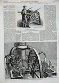 Old Antique Print 1862 Sandford Mallory Flax-Gin Blowing Engine Belgian 19th