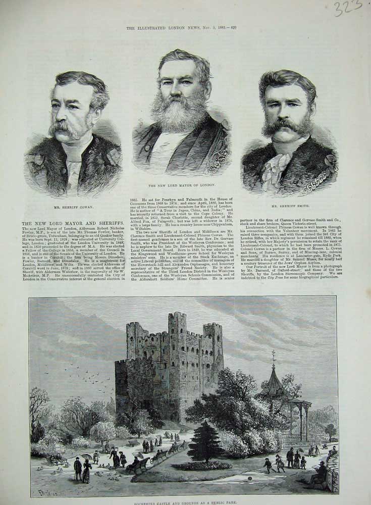 Old Antique Print 1883 Rochester Castle Mayor London Cowan Smith Sheriff 19th