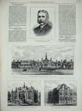 Old Antique Print Bright 1880 Cardiff School Art Hospital Hampstead Rous 19th