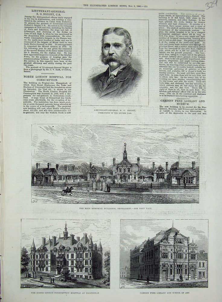 Old Antique Print Bright 1880 Cardiff School Art Hospital Hampstead Rous 19th