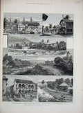 Original Old Antique Print Panama Canal 1881 Colon Pueblo Nuevo Townhall Casa
