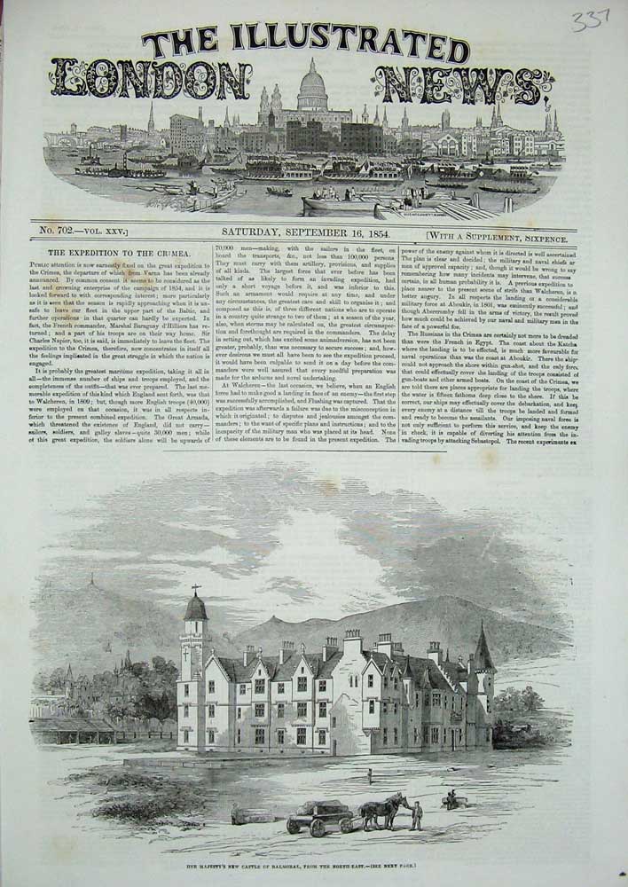 Old Antique Print 1854 Majesty Queen Castle Balmoral Scotland Horse Cart 19th