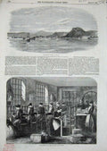 Original Old Antique Print 1855 English Hospital Abydos Manufacture Lint Crimea