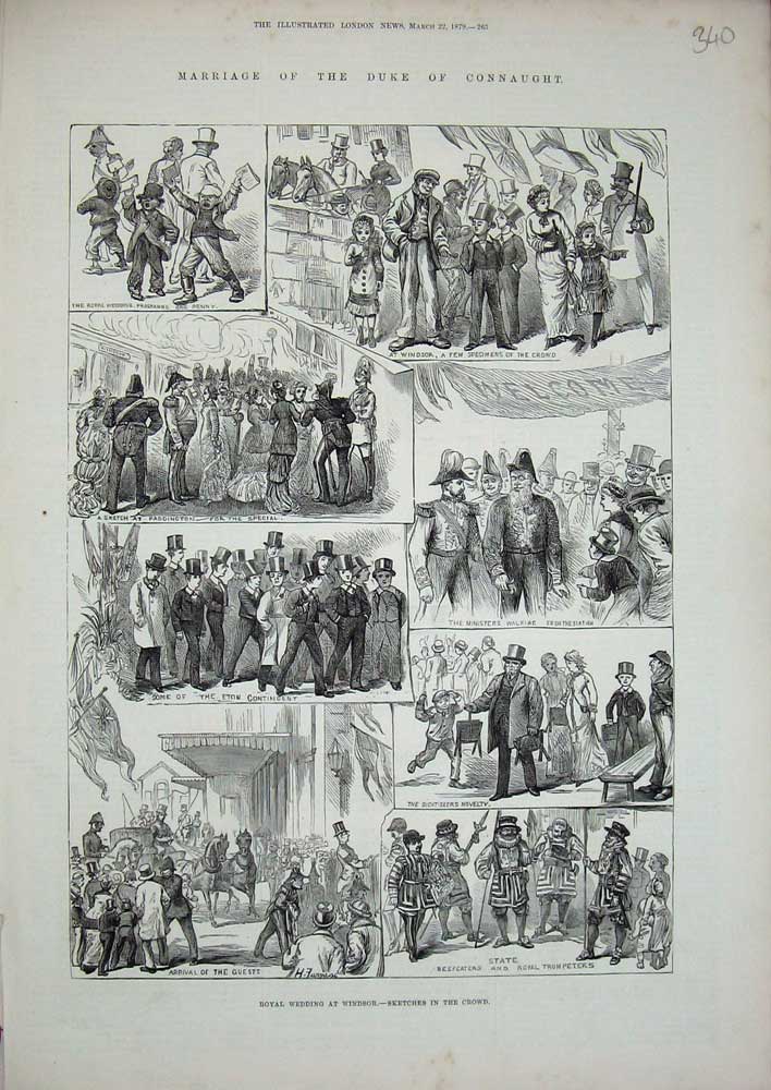 Original Old Antique Print 1879 Marriage Duke Connaught Wedding Windsor Castle